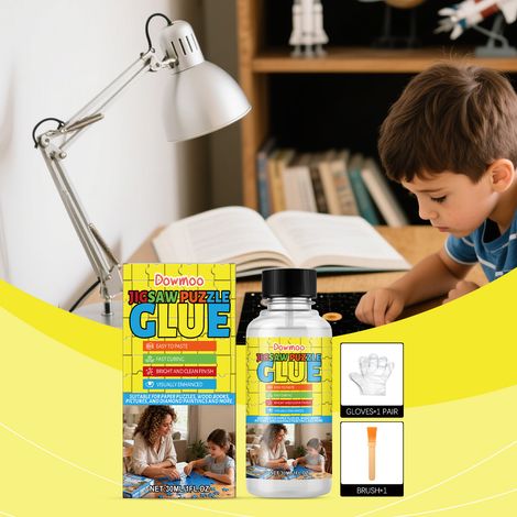 Kit de colle pour puzzles - Transparent, pratique pour les puzzles DIY, le bureau, la maison et un usage quotidien - 30 ml + 1 paire de gants + 1 pinceau (1/5)