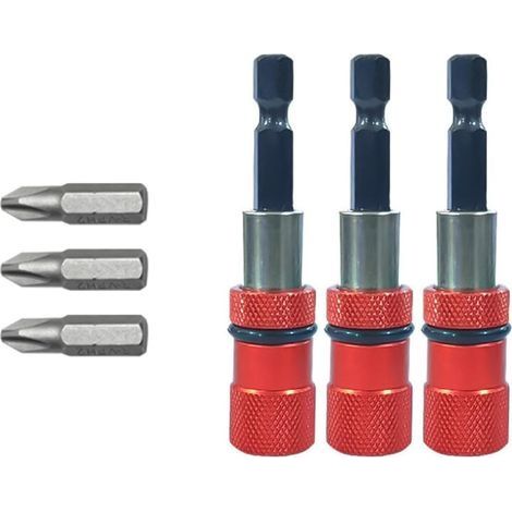 3 pcs Magnétique Porte-embout avec Butée de Profondeur de Vis Réglable 1/4" Hex Tige Cloison Sèche Embout de Visseuse Placo pour Plaques de Plâtre avec Embouts de Tournevis PH2 (1/4)