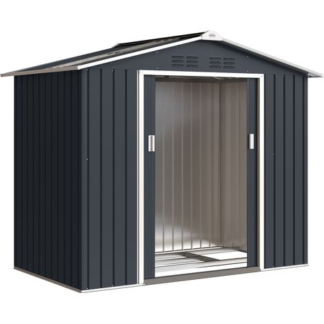 Abri métallique 2,77 m² cabane jardin 213x130x185 cm avec socle, porte coulissante gris anthracite (1/5)
