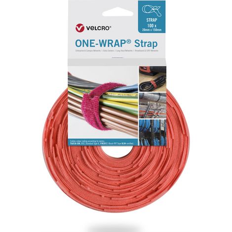 VELCRO ONE-WRAP - Attache de câble détachable - Polypropylène (PP) - Velcro - Orange - 330 mm - 20 mm - 100 pièce(s) (VEL-OW64737)