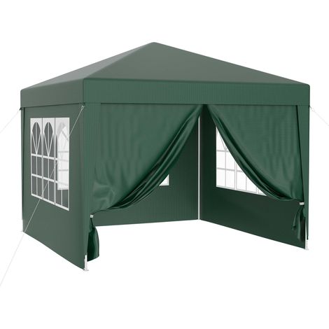 Wiltec – Pavillon de jardin 3 x 3 m vert – Protection UV 50+ – Côtés amovibles avec fenêtres – Tente de réception pour événements et festivals