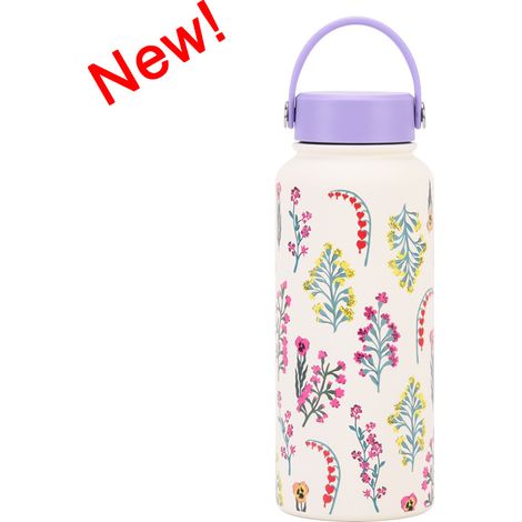 Gourde Isotherme pour Femme 2025 1L Grande Capacité Sport Portable Poignée Impression Large Ouverture (1/5)