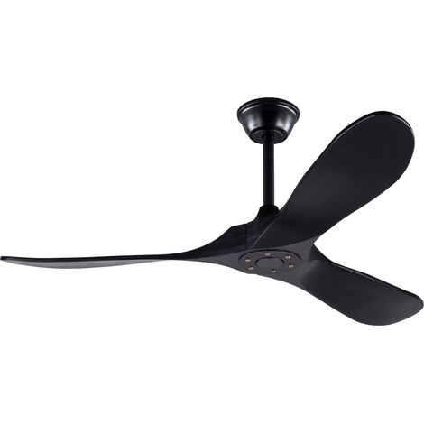 Schwarzer Deckenventilator 132 cm mit 3 Holzflügeln, Fernbedienung und 6 Geschwindigkeiten (1/5)