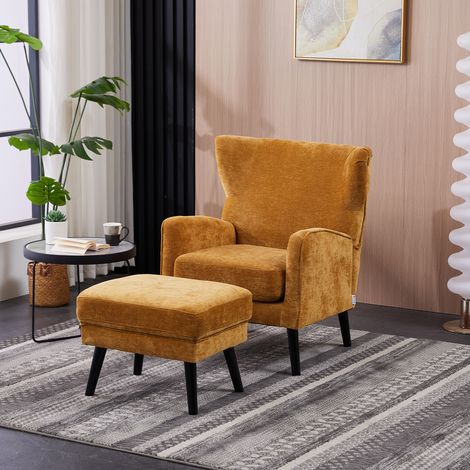 Chenille Leisure Chair with Footstool (1/3)