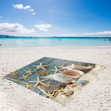 Couverture de plage imperméable et anti-sable, grand tapis de plage de pique-nique, couverture de yoga pliable portable pour voyage, camping, randonnée（183x215cm） (1/5)