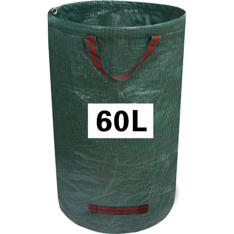 Sac à feuilles de jardin robuste, étanche et de grande capacité (60 L), pour ramasser les mauvaises herbes et les feuilles mortes. Sac de rangement pour le jardinage extérieur.