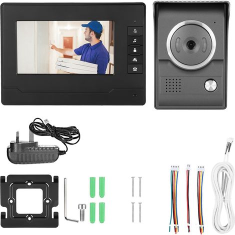 Kit de sonnette vidéo filaire étanche HD 7 pouces TFT/LCD avec vision nocturne infrarouge, interphone de porte pour usage extérieur Royaume-Uni (1/5)