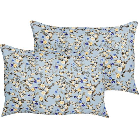 Set of 2 Outdoor Cushions VALLORIA Floral Pattern 40 x 60 cm Blue