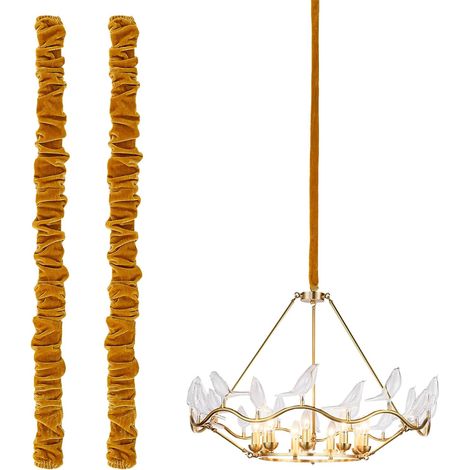 2 PCS Cache Cordon en Tissu pour Lustre 47.24" Cache Chaîne de Lustre Doré en Velours Cache Câble pour Luminaires Électriques (1/5)
