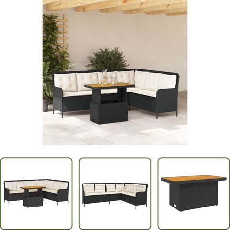Gartentisch - 2-tlg. Garten-Sofagarnitur mit Auflagen Schwarz Poly Rattan (1/5)