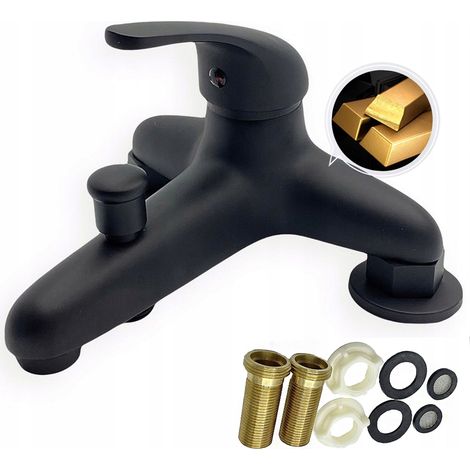 Grifo de bañera independiente de 2 orificios, 145 mm, latón, estilo retro, clásico, negro mate. (1/5)