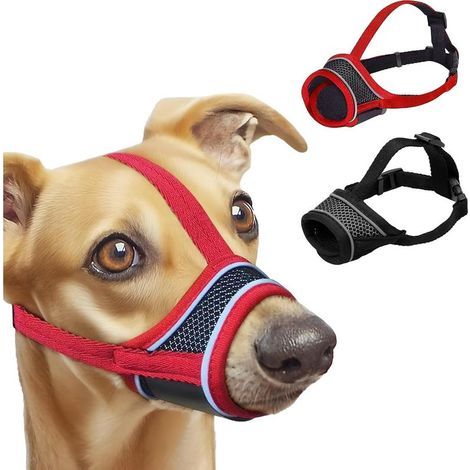2X Muselières pour Chien Taille M Noir & Rouge, Réglables et Respirantes, Anti Morsure, Anti Aboiement, en Maille Souple pour Chiens Moyens Museau (1/5)