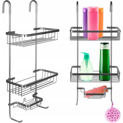 Estante colgante de acero inoxidable para ducha, ideal para cestas metálicas de baño.