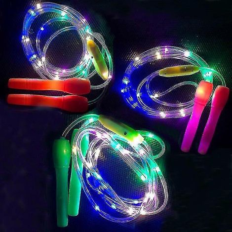 Lot de 3 cordes à sauter lumineuses LED, longueur ajustable et 3 modes d'éclairage pour enfants et adultes, pour l'entraînement physique. (1/3)