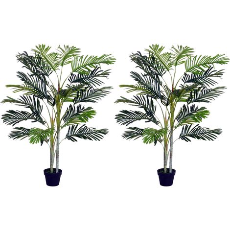 Outsunny pack de 2 palmeras artificiales 150 cm plantas artificiales con maceta y 19 hojas decoración para interior hogar salón oficina verde (1/5)