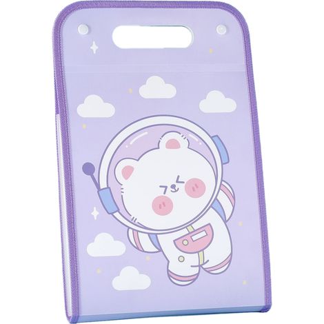 Classeur portable A4 vertical 12 compartiments, grand dossier violet astronautes, capacité extensible, rangement par matières pour bureau (1/5)