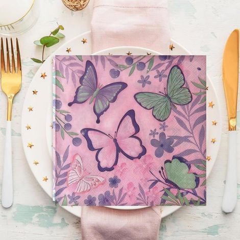 Serviette Papier Papillon - 40 Pièces, 17x17 cm - Été Anniversaire - Dîner Quotidien Aucunely (1/4)