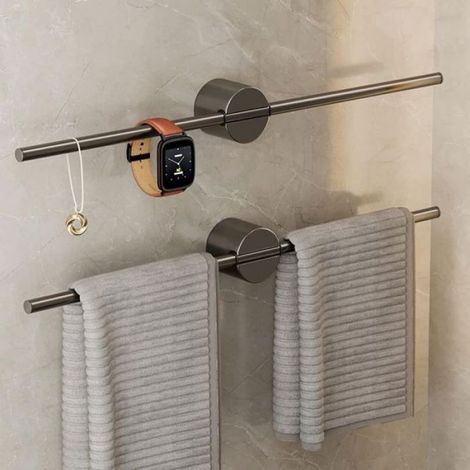 Porte-Serviettes - Ventouse Mural - Barre Réglable en Aluminium - Pour Salle De Bain Cuisine Chambre - 1 Pièce (1/5)