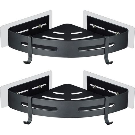 Étagère de douche d'angle sans perçage, fixation murale, aluminium, lot de 2, noir, forme triangulaire, grande capacité (1/5)