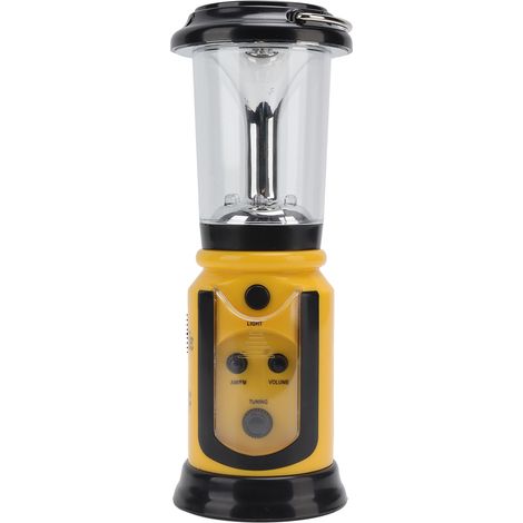 Radio-lanterne à manivelle rechargeable USB multifonctionnelle avec radio AM/FM d'urgence et lampe torche LED pour le camping et la randonnée (jaune)