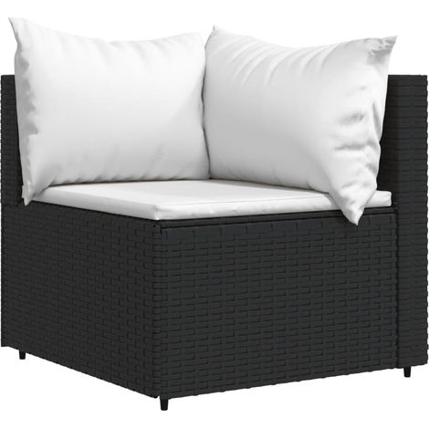 Canapé d'angle de jardin avec coussins Noir Résine tressée (1/5)