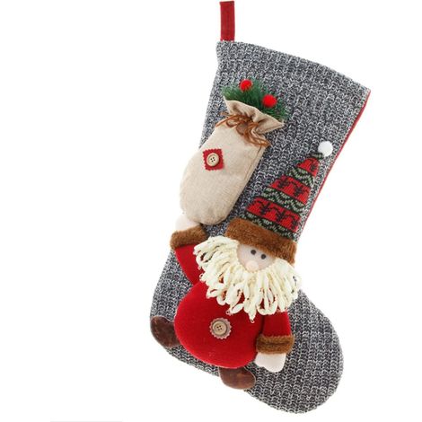 Weihnachtsstrumpf, großer Weihnachtsstrumpf zum Aufhängen, mit Weihnachtsmann-, Rentier- und Schneemannmotiv
