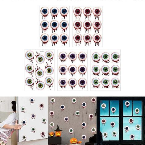 Lot de 5 autocollants yeux d'horreur pour décoration d'Halloween et du Nouvel An (1/4)