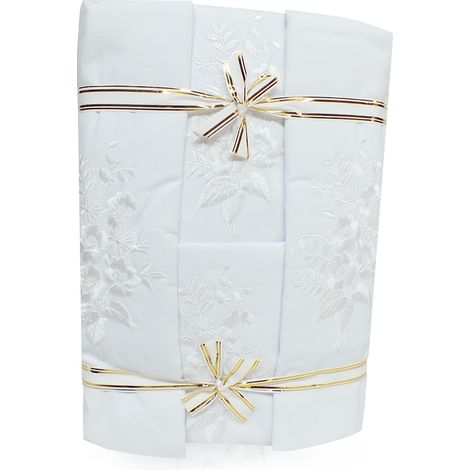 Parure de lit brodée avec drap-housse 200x220 blanc (1/5)