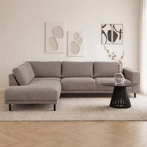 Moderner 3-Sitzer Ecksofa Links Taupe Stoff Aniko mit Liege