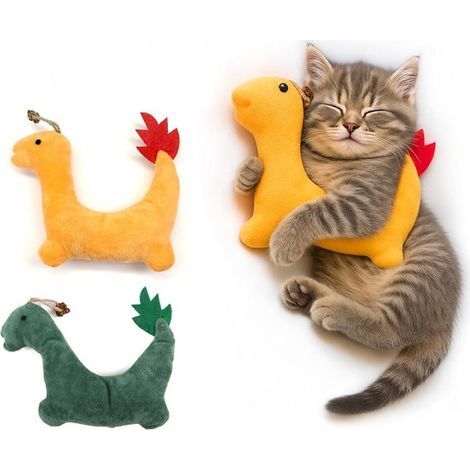 Weiches Dinosaurier-Katzenspielzeug mit Katzenminze – 2er-Pack – 18 x 15 cm – Orange und Grün (1/5)