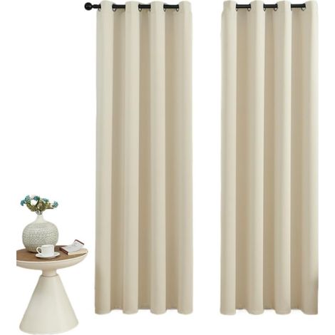 Lot de 2 rideaux d'extérieur imperméables (beige, 132 cm x 213 cm, 52 po x 84 po), résistants au vent et aux UV.