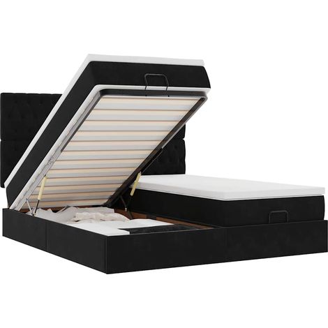 Lit double  Lit adulte  Cadre de lit ottoman avec matelas noir 160x200 cm velours (1/5)
