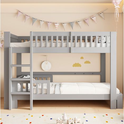 Modulares Kinderbett 90x200 cm mit Hochbett und Einzelbett, Grau, OKWISH (1/5)