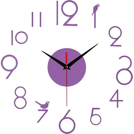 Horloge murale 3D moderne à monter soi-même, silencieuse, design sans cadre, décoration d'intérieur (violet) (1/5)