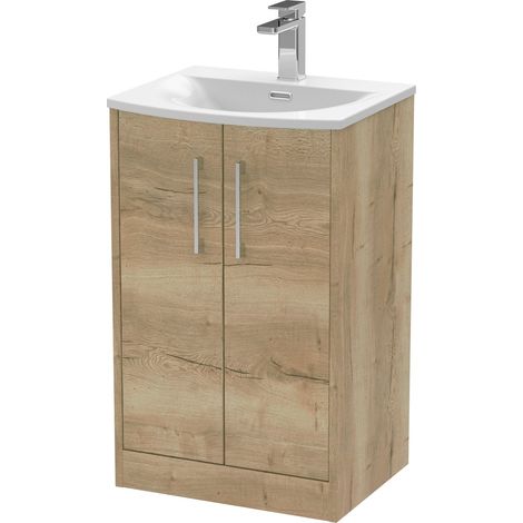 Hudson Reed Juno Autumn Oak Woodgrain 500mm 2 Door Vanity Unit and Curved Ceramic Basin - JNU1801G (1/5)