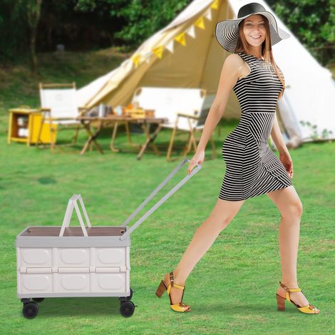 Folding Utility Cart 55L Capacity 77lbs Load 4 Wheels with Brakes for Home Garden Camping (1/5)