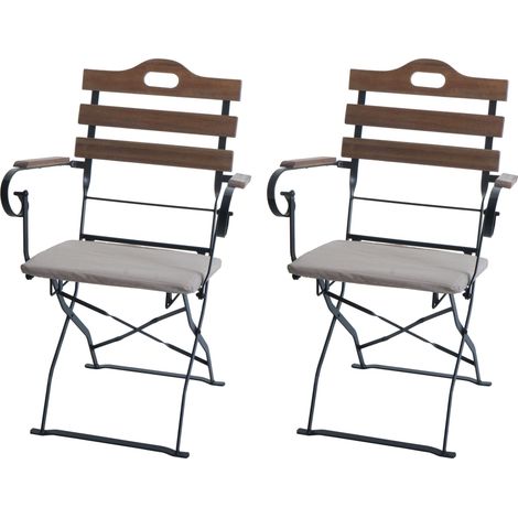 Lot de 2 chaises de terrasse HWC-J40, chaise pliante, qualité restauration, acacia - marron clair, r (1/5)