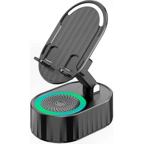 Enceinte portable 5 en 1 avec support pour téléphone, fonction de chargement, lumière d'ambiance, puissance de 5 W, batterie de 3000 mAh, noire. (1/5)