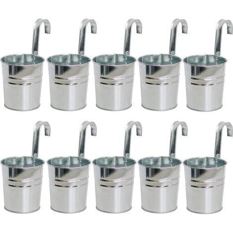 10Pcs Pots De Fleurs Suspendus En Métal, 10cm Pots De Fleurs Seau à Fleurs Suspendu Avec Crochet Amovible Pour Balcon Clôture Jardin Décor à La Maison (Argent) (1/5)