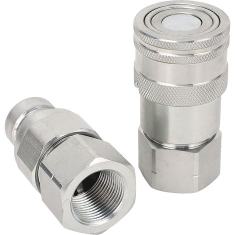 2 raccords hydrauliques avec capuchons anti-poussière, filetage 3/4 NPT, raccords rapides à face plate pour chargeuse compacte (1/5)