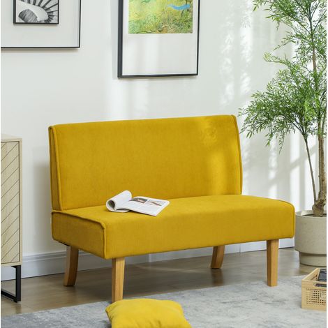 Sofá de 2 plazas amarillo con efecto cuerda y patas de madera 110 x 62 x 85 cm (1/5)