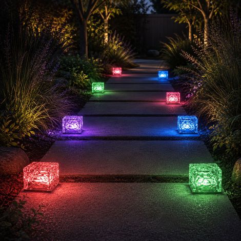 8x RGB LED Außenleuchte Dekolampe Gartenleuchte Eiswürfel Weiß Glas H 5,3 cm (1/5)