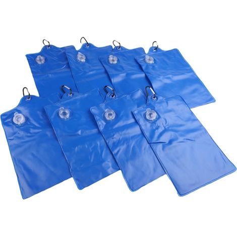 Lot de 8 sacs de lestage d'hiver en PVC à suspendre avec crochets pour piscine hors sol - Housse de sécurité en bleu - 21 x 35 cm - Rectangulaire - Accessoires de piscine d'extérieur (1/5)