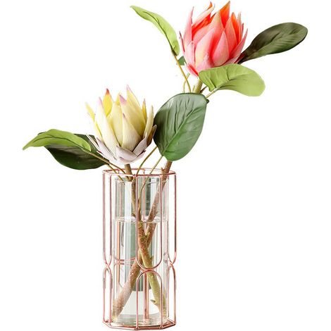 Vase Octagonal 1pc vase deco zinc electroplated rose gold glass iron vase dried flower (1/5)