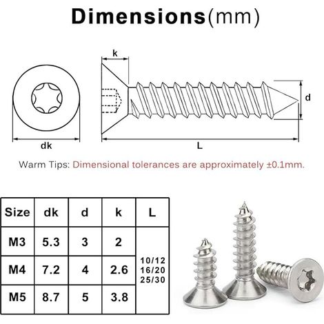 Vis Torx Inox 3x16 Tete Fraisee Bois En Acier Inoxydable A2 V2A 50 Pièces Autotaraudeuses Entièrement Fileté Vise Clous, Vise Et Fixations, TX10 (1/5)