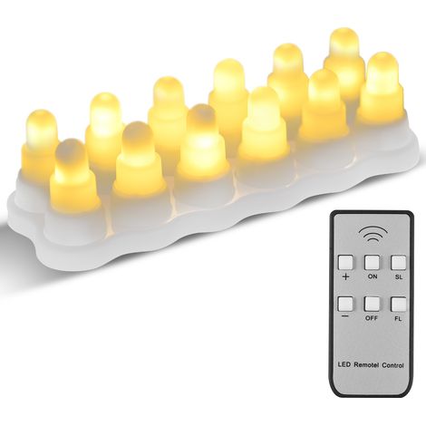 Bougies LED sans flamme avec télécommande, 12 pcs, 2 vitesses, 5 niveaux luminosité, rechargeables USB (blanc chaud) (1/5)