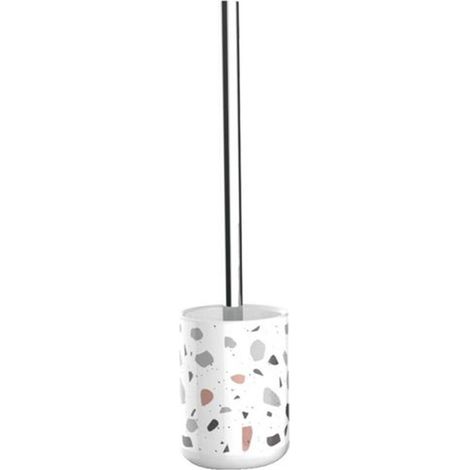 Cleafe - Portascopino Graniglia Bianco Multicolore Con Scopino Accessorio Arredo Bagno 69837 - (1/2)