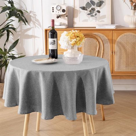Nappe lavable grise ronde 140cm aspect lin déperlant résistant aux rayures facile d'entretien outdoor