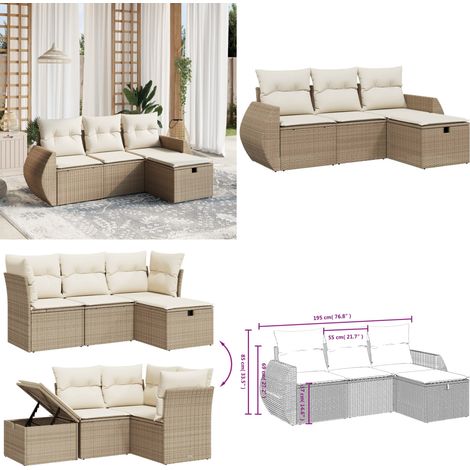 4-tlg. Garten-Sofagarnitur mit Kissen Beige Poly Rattan - Gartengestell - Gartenmöbelset - Outdoor-Lounge - Lounge Set - Rattan Sessel - Home & Living (1/5)