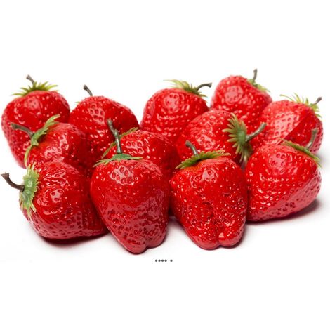 Fraise artificielle rouge en lot de 12 en Plastique soufflé H 50 mm